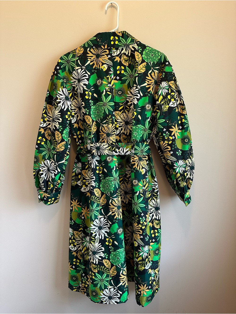 International Concepts INC Floral Twill Trench Coat M Amara Blooms Retro Green - Picture 2 of 10